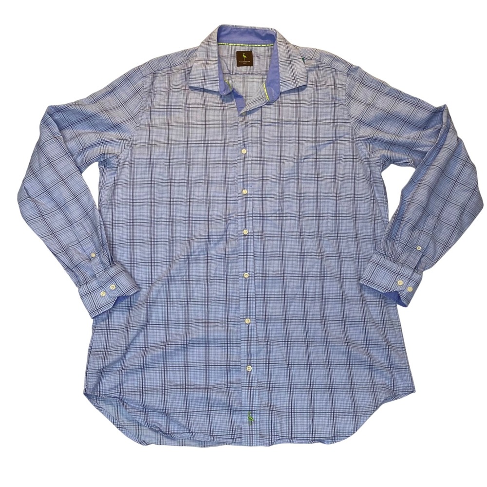 Tailorbyrd Mens 2XLT Long Sleeve Plaid Button Down Shirt Blue Purple Cotton Tall